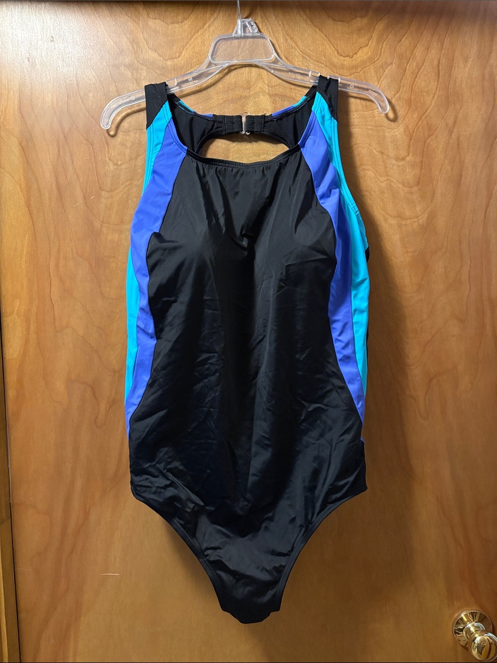 Women’s Black One-Piece Swimsuit with Blue and teal Accents plus size 24